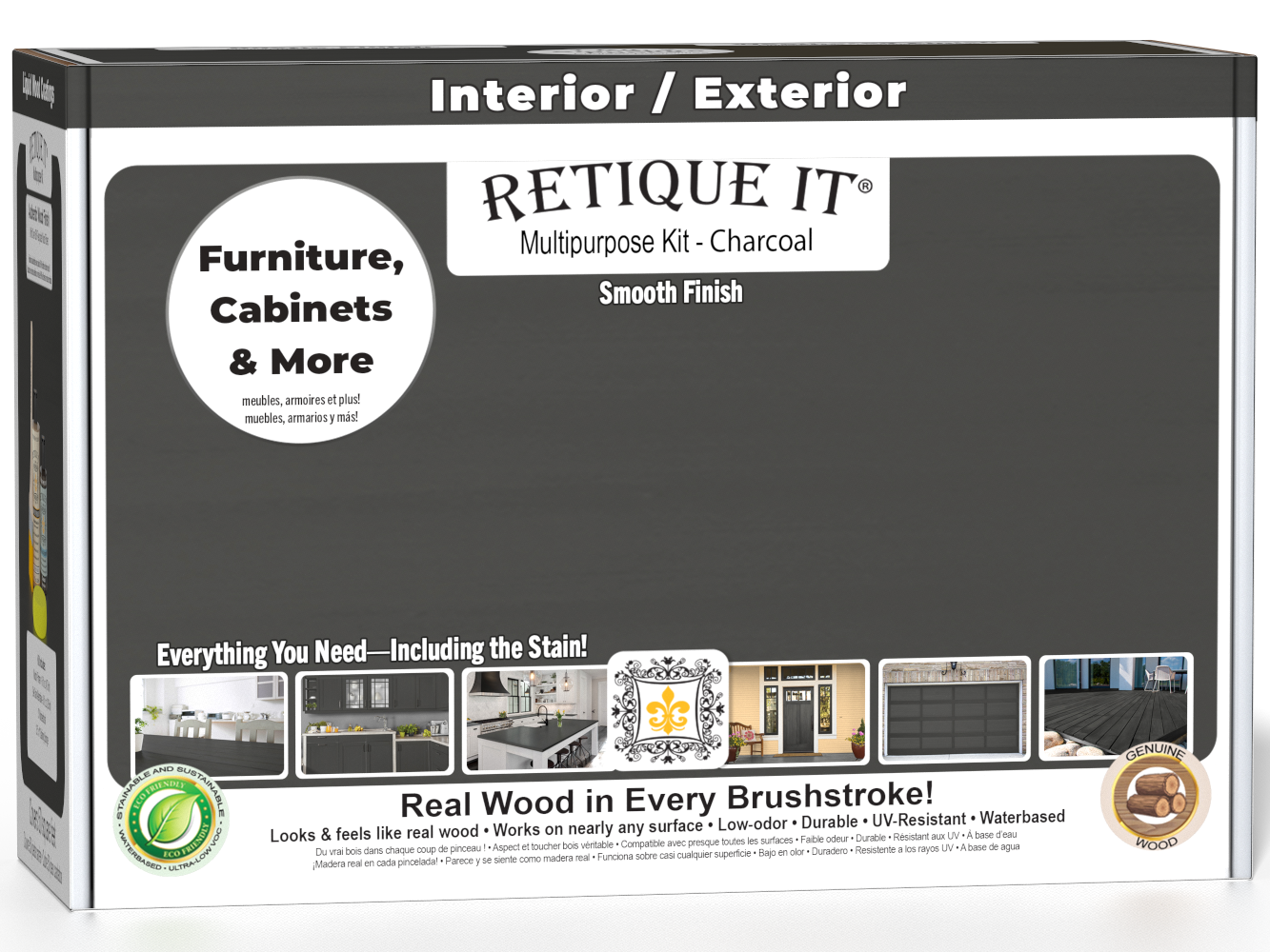 Retique It® wood finish kit in charcoal with multiple tools and products for smooth, multi-purpose wood finishing application.