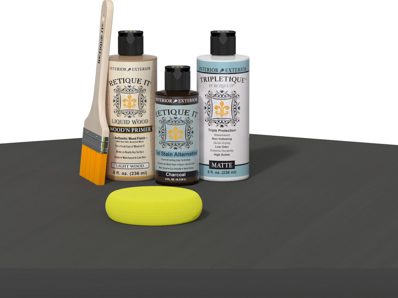 Retique It® wood finish kit in charcoal for interior top coat, featuring smooth application on wood surfaces.