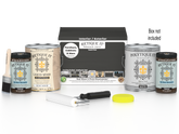 Retique It® Wood'n Finish Kit with four large charcoal exterior top coat bottles and applicator tools for smooth wood finishing.