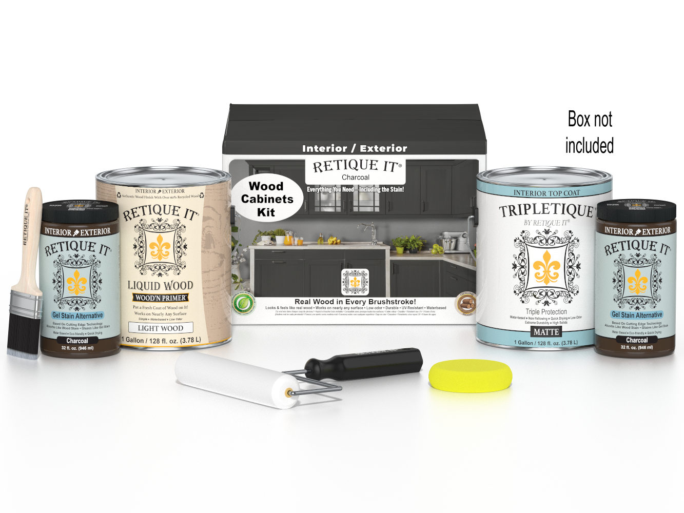 Retique It® Wood'n Cabinet Kit with 48 charcoal-colored smooth stained cabinet doors and hardware in a box.