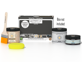 Retique It® Multi-purpose Smooth Finish Kit in charcoal for exterior wood top coating, includes application tools and product container.