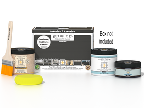 Retique It® wood finish kit with charcoal-colored interior top coat, includes multiple products for a smooth, professional finish.