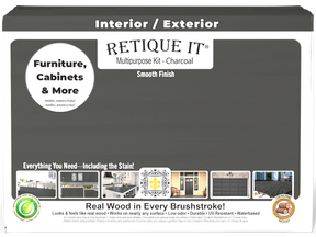 Large Charcoal Wood'n Finish Kit by Retique It® featuring smooth finish tools and products in a sturdy box.