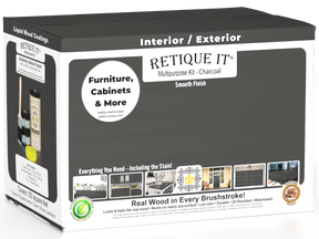Large Charcoal Wood'n Finish Kit by Retique It® with smooth finish and multiple application tools, ideal for wood furniture refinishing.