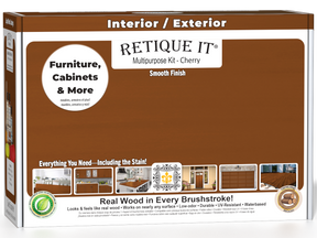Retique It® Multi-purpose Smooth Finish Kit in cherry wood finish, includes tools and materials for wood finishing projects.
