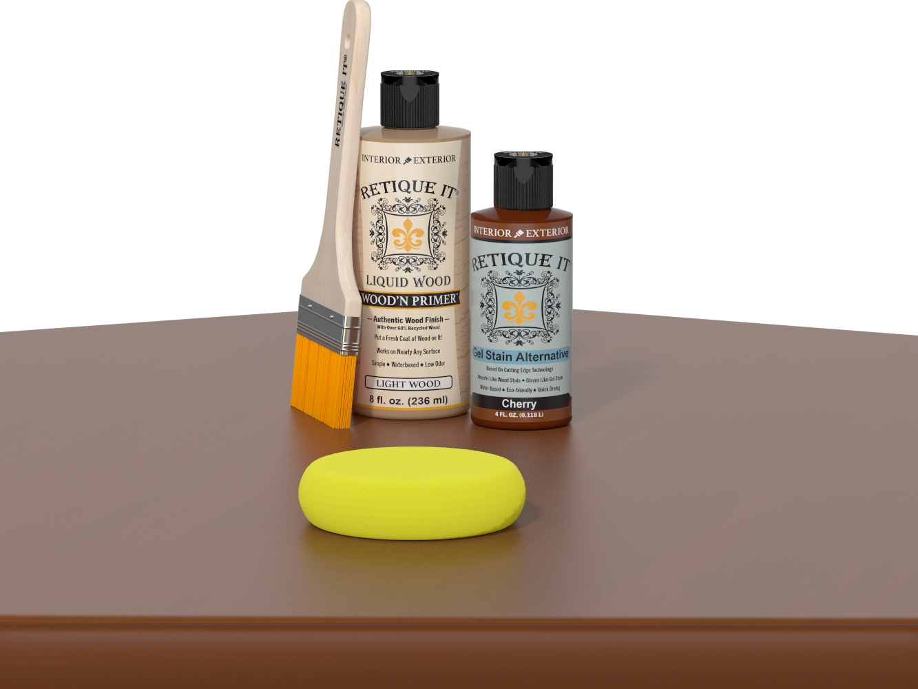 Retique It® Cherry Multi-purpose Smooth Finish Kit for wood furniture, shown in a table application with smooth, even finish.
