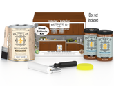 Retique It® Wood'n Cabinet Kit with 48 cherry-colored smooth stained cabinet doors, shown in a box with packaging.
