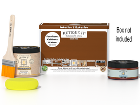 Retique It® Cherry Multi-purpose Smooth Finish Kit (Med) with wood finishing tools and wood stain for furniture refinishing.