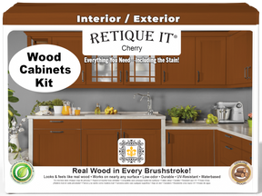 Cherry Wood'n Cabinet Kit with 24 smooth doors from Retique It®, showcasing stained wooden cabinet fronts.
