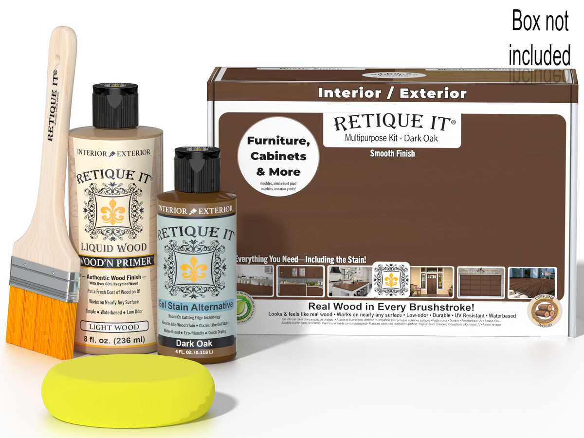 Retique It® Multi-purpose Smooth Finish Kit in Dark Oak with wooden box, designed for wood finishing and furniture projects.