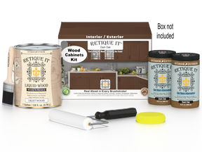 Dark oak Wood'n Cabinet Kit with 48 smooth doors, stain finish by Retique It® for stylish kitchen or bathroom cabinetry.