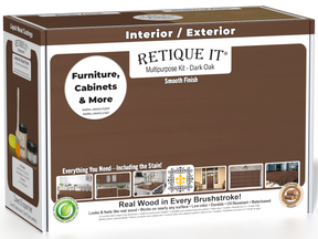 Retique It® Multi-purpose Smooth Finish Kit in Dark Oak for wood furniture refinishing, includes wood stain and finishing tools.