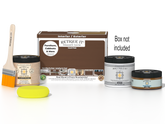 Retique It® Multi-purpose Smooth Finish Kit in Dark Oak for exterior wood, includes top coat and application tools.