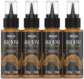 Retique It® Bloom Texture Paint 4pk in Burnished Earth, showcasing textured paint bottles with rustic earthy tones.