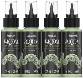 Retique It® Bloom Texture Paint 4-pack in mint green, showcasing textured paint bottles with vibrant green color and product label.