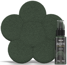 Retique It® Bloom Texture Paint 4-pack in Herbal Stone, featuring textured paint cans with herbal stone finish and a color swatch.