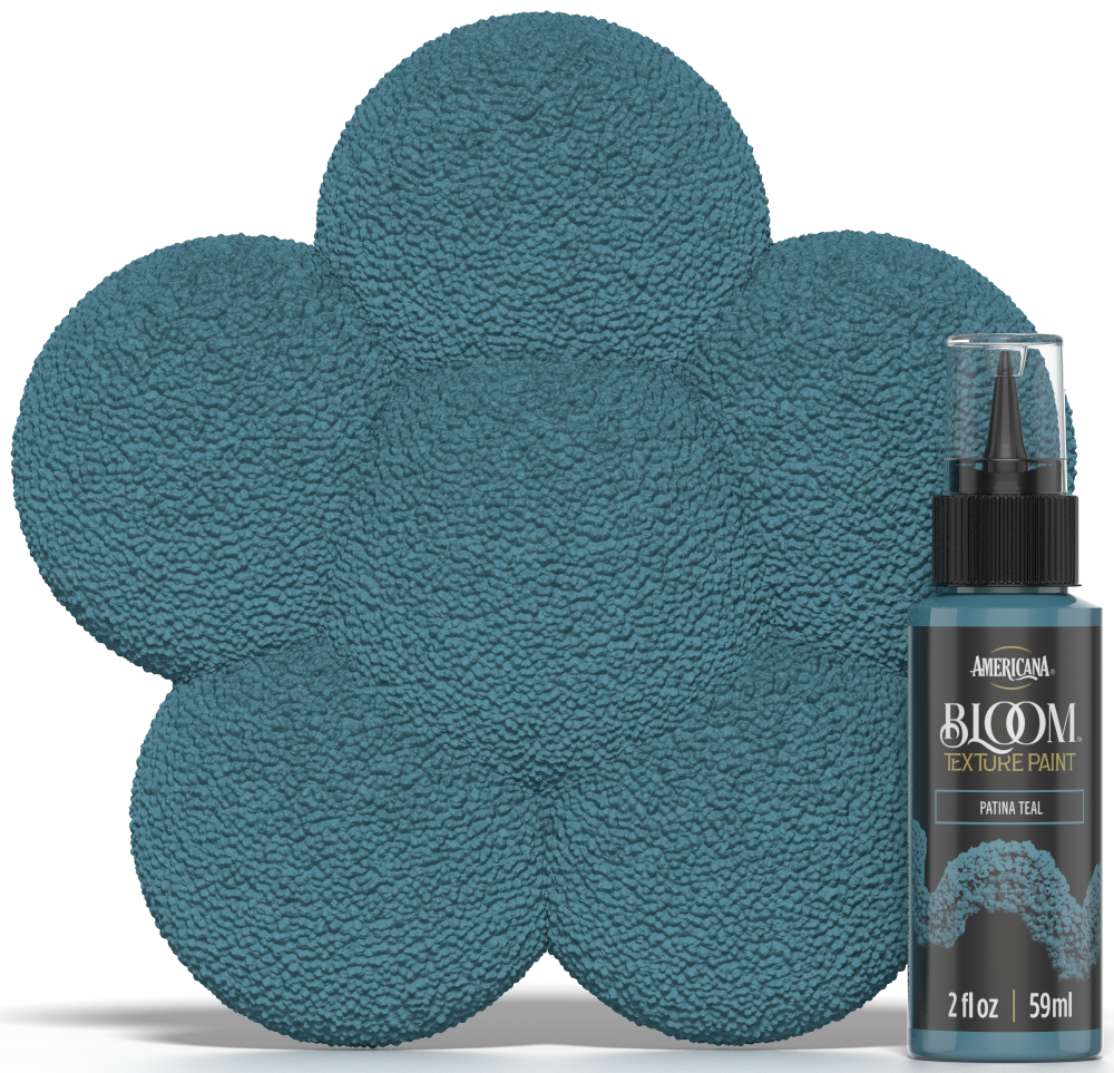 Retique It® Bloom Texture Paint 4-pack in Patina Teal with swatch showing vibrant teal textured finish