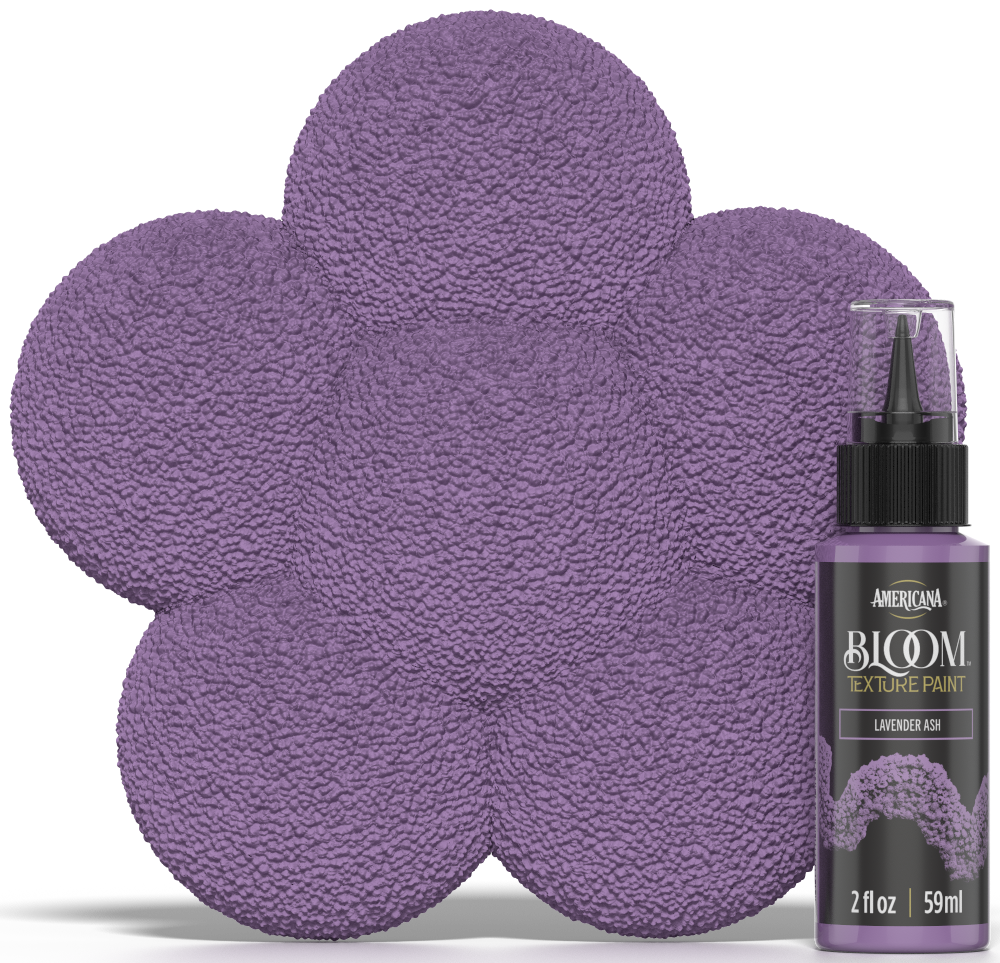 Retique It® Bloom Texture Paint 4pk in Lavender Ash, showing textured paint swatches with a lavender-gray finish.