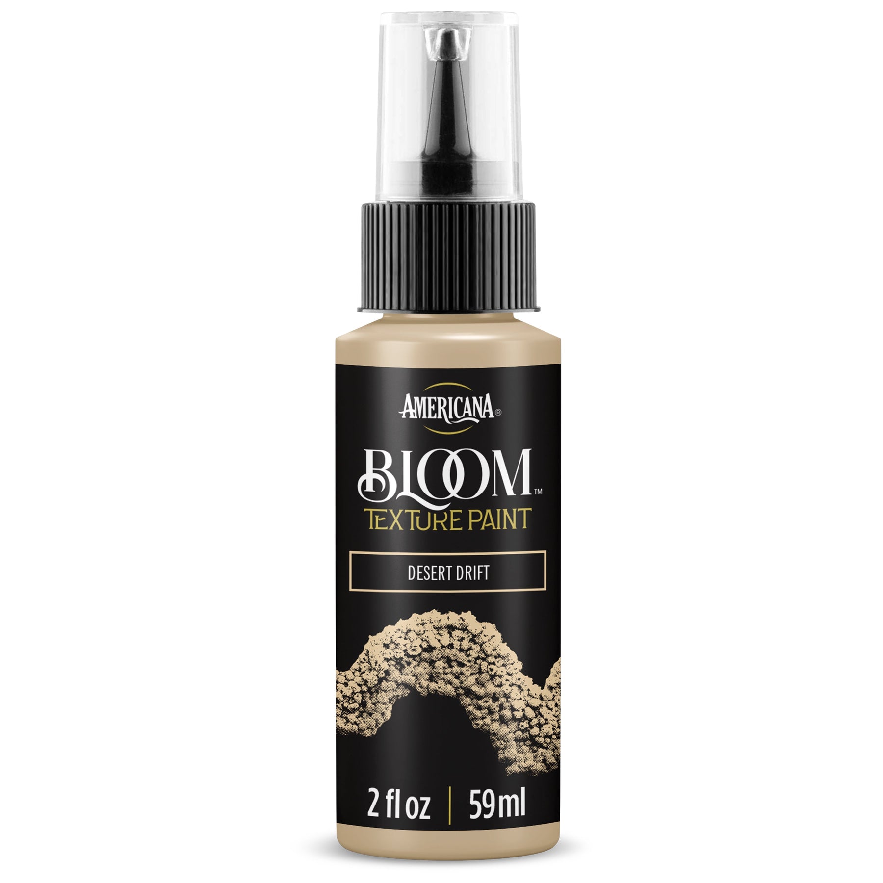 DecoArt Bloom Texture Paint in Desert Drift, showcasing its textured finish and warm earthy tone on a canvas surface.