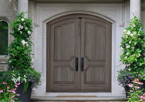 Retique It Wood'n Finish Kit in Harbor Gray, large interior top coat on a double front door with wood grain texture.