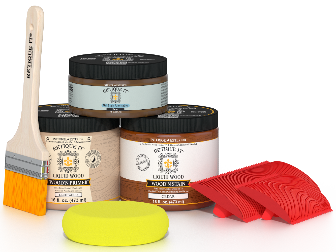Retique It® Wood'n Finish Kit in cedar, medium-sized, featuring wood stain and finish tools for multi-purpose wood finishing projects.