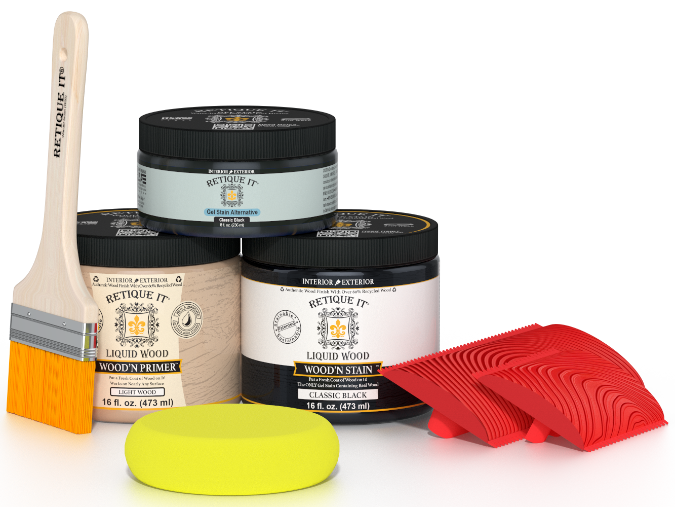 Retique It® Wood'n Finish Kit in Classic Black, medium-sized, featuring wood finishing tools and products for multi-purpose wood projects.