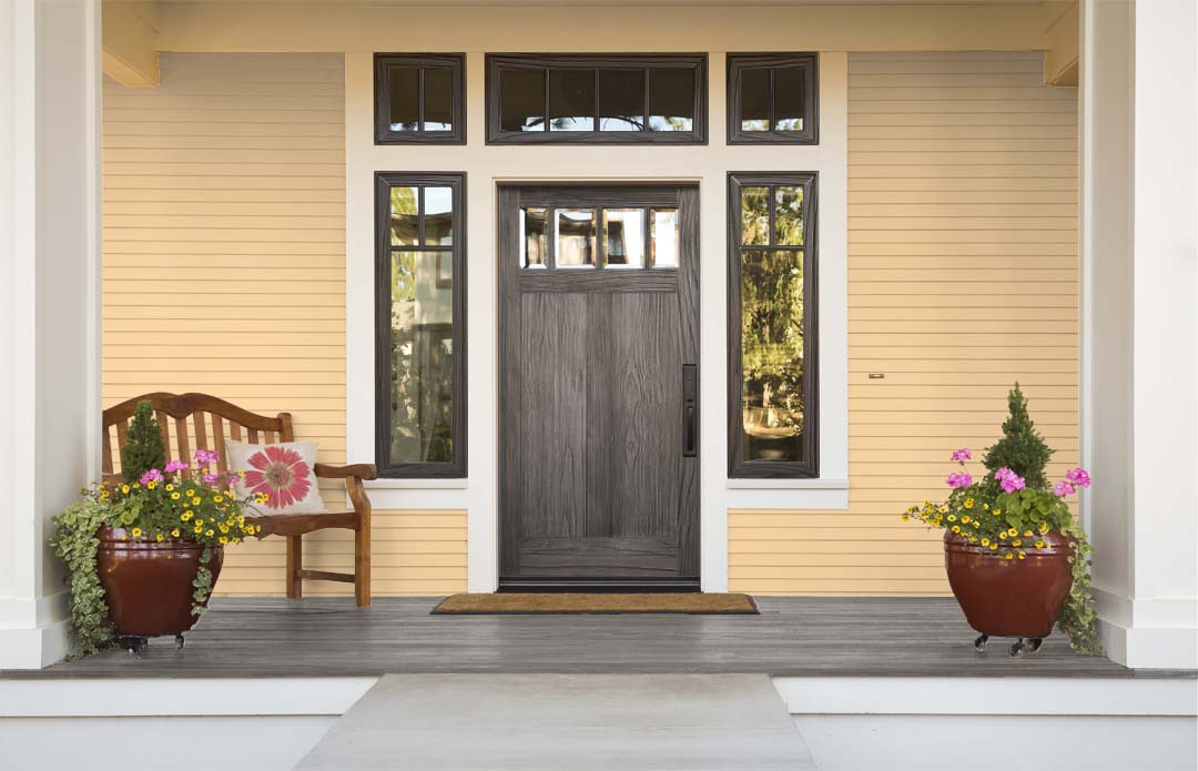 Retique It Wood'n Kit Large in Harbor Gray with grained finish, interior top coat applied on a wooden door surface.