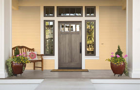 Retique It Multi-purpose Smooth Finish Kit (Large) in Harbor Gray for interior wood top coating, shown on a front door.