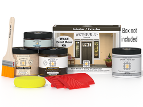 Retique It Wood'n Finish Front Door Kit in Charcoal stain, includes wood stain and finishing supplies for door renovation.