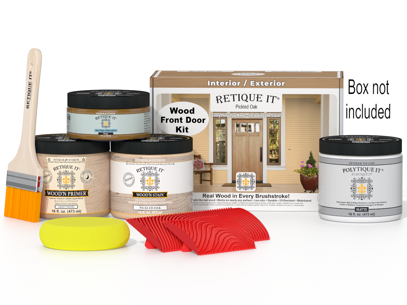 Retique It® Wood'n Finish Pickled Oak front door kit with stain, showing a finished wooden door with a natural pickled oak appearance.