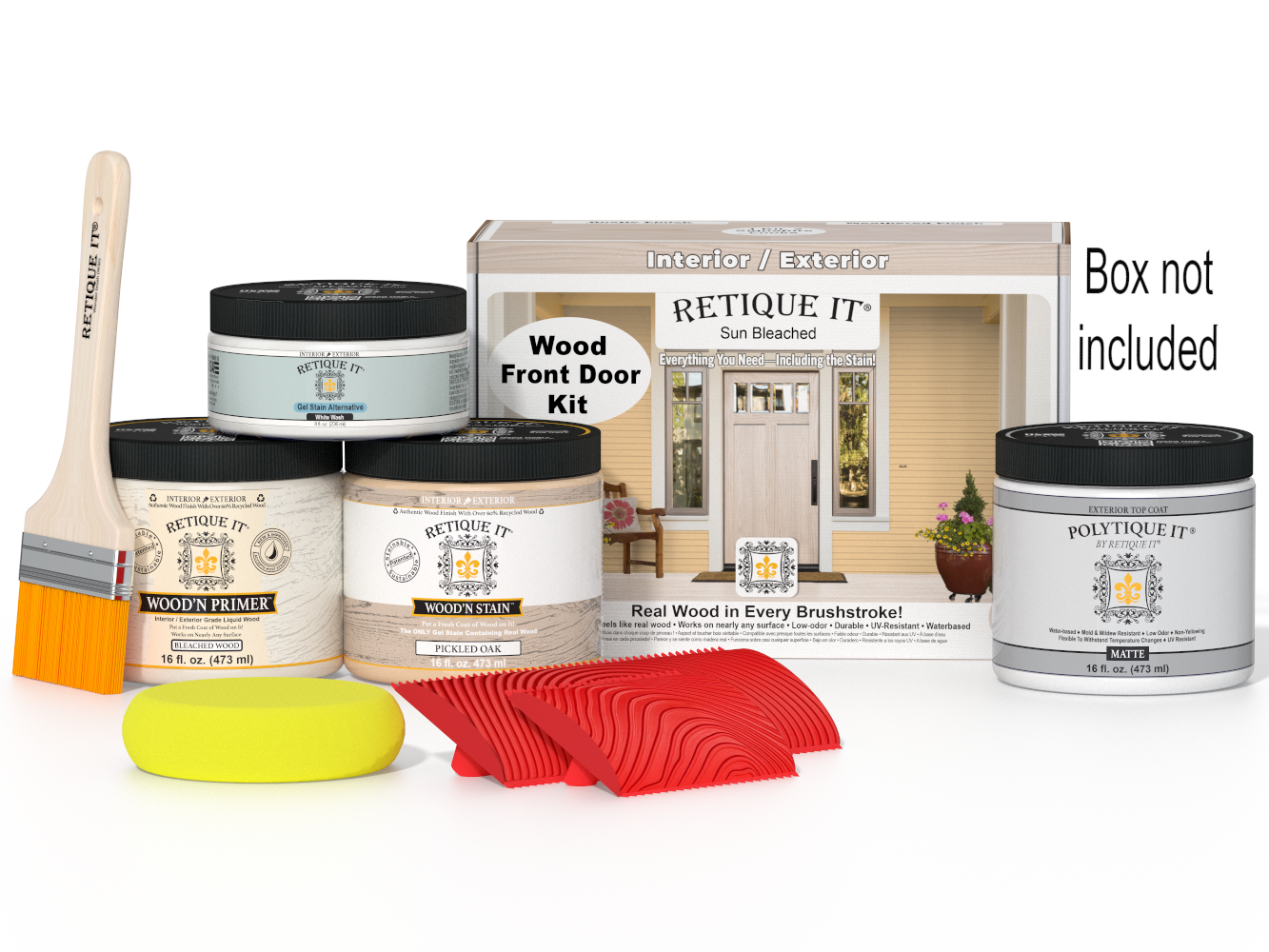 Retique It Wood'n Finish Front Door Kit in Sun Bleached with wood grain details and hardware for easy door finishing.