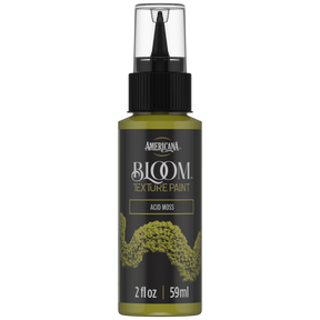 DecoArt Bloom Texture Paint in Acid Moss, green textured craft paint bottle with label facing forward