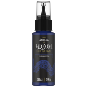 DecoArt Bloom Texture Paint in Prussian Depths, front view of the paint container label