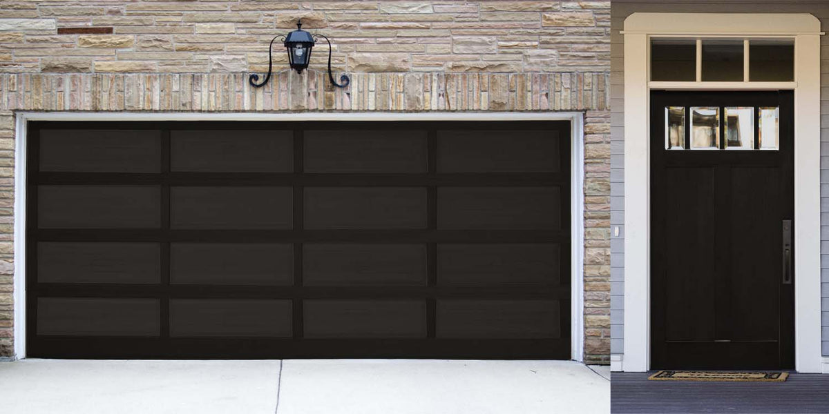 Retique It Multi-purpose Smooth Finish Kit (Large) in Classic Black with exterior top coat gloss applied to a garage door.