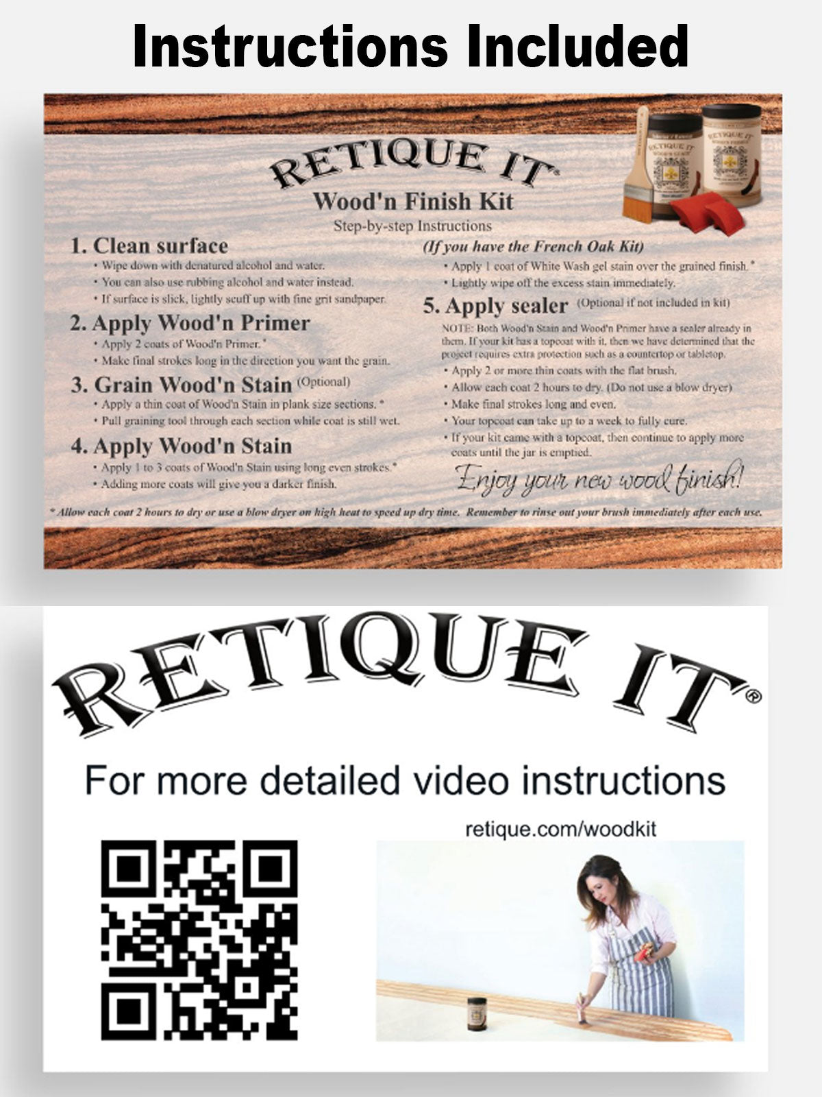 Retique It® Harbor Gray countertop kit with stain instructions for kitchen island renovation and finishing.