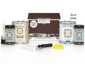 Retique It® Multi-purpose Smooth Finish Kit for Java wood interior top coat, satin finish with four large bottles and application tools.
