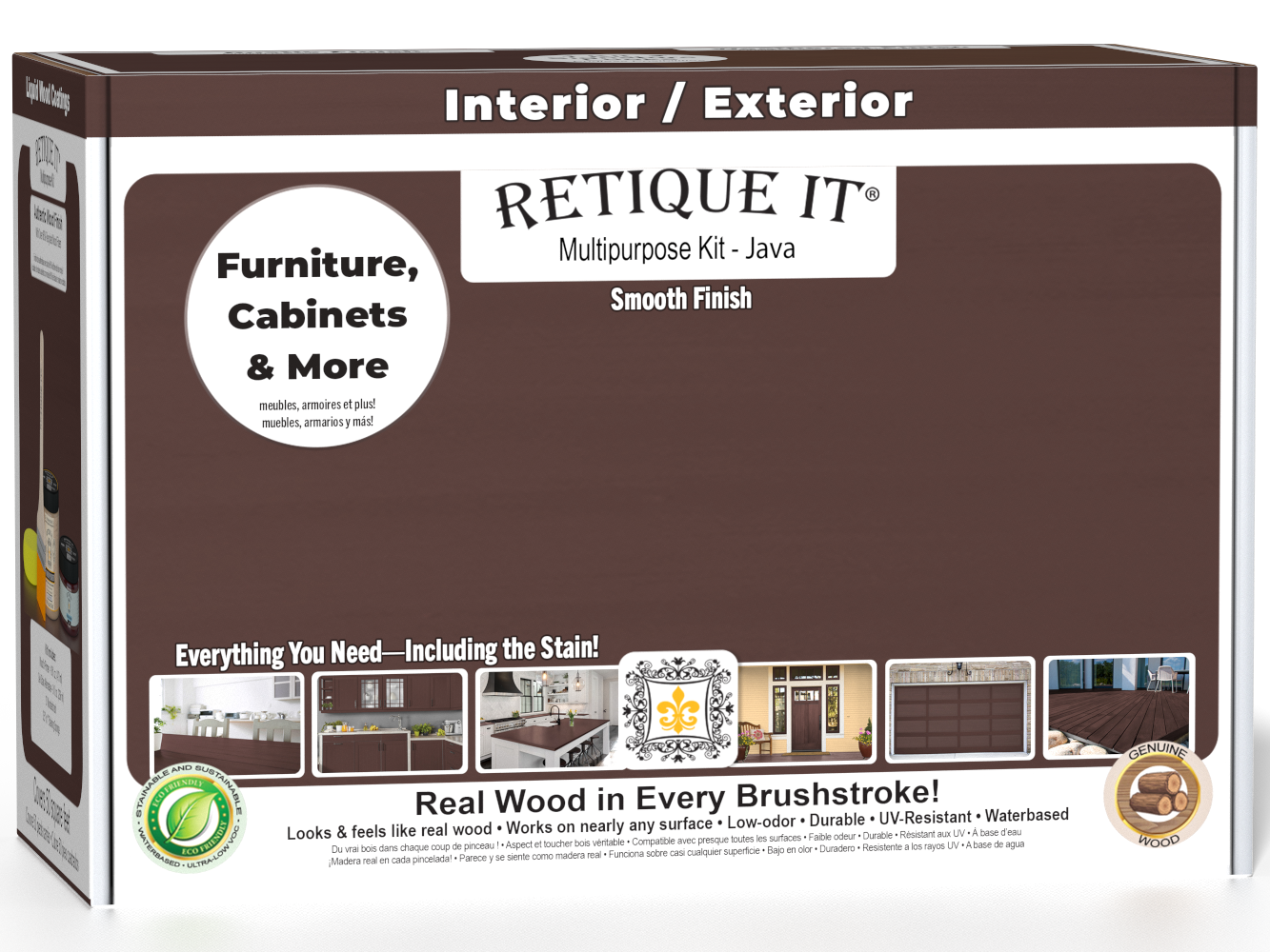 Retique It® Multi-purpose Smooth Finish Kit in Java for wood, featuring exterior top coat with a matte finish.