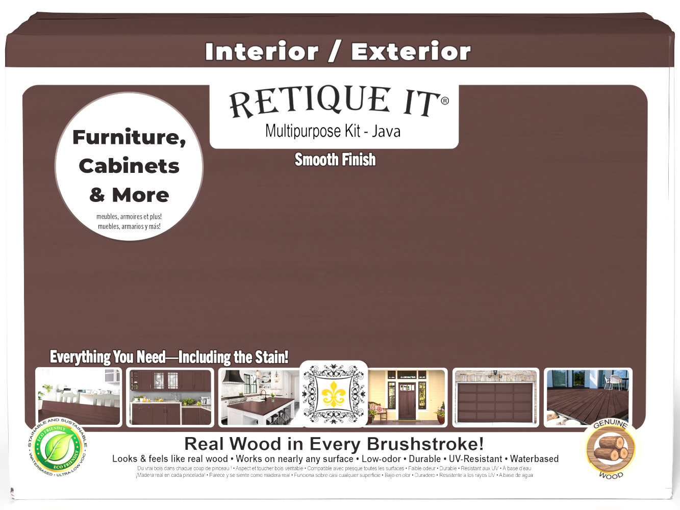 Retique It® Multi-purpose Smooth Finish Kit Large in Java for exterior wood, featuring a matte top coat.
