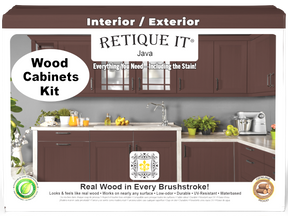 Front view of Retique It® Wood'n Cabinet Kit with 12 smooth Java stain cabinet doors for kitchen or bathroom.