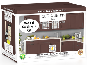 Retique It® Wood'n Cabinet Kit in Java stain with 12 smooth cabinet doors, showcasing a natural wood finish and sleek design.