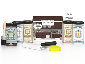 Retique It® Wood'n Cabinet Kit with 24 Java-stained cabinet doors, smooth finish for a modern kitchen look.