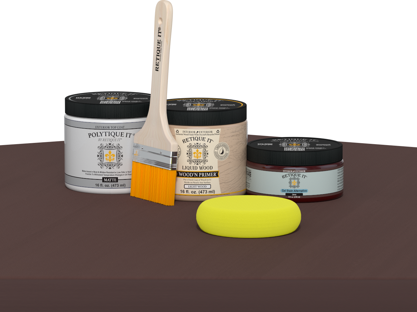 Retique It® Java Multi-purpose Smooth Finish Kit for exterior wood, featuring a matte top coat in a natural wood tone.