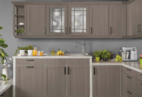 Retique It Multi-purpose Smooth Finish Kit (Large) in Harbor Gray applied to kitchen cabinets with a sleek, smooth wood finish.