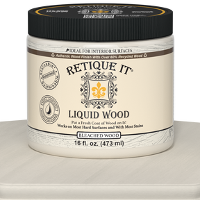 Bleached Liquid Wood interior paint by Retique It® in a 16oz container, showcasing the liquid wood finish for furniture or decor.