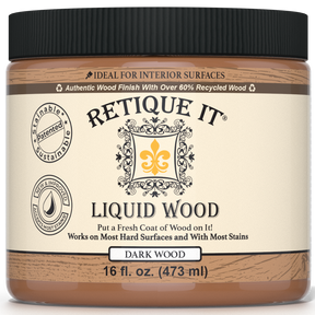 Dark Liquid Wood interior paint by Retique It® showing a smooth, rich dark wood finish applied to a surface.