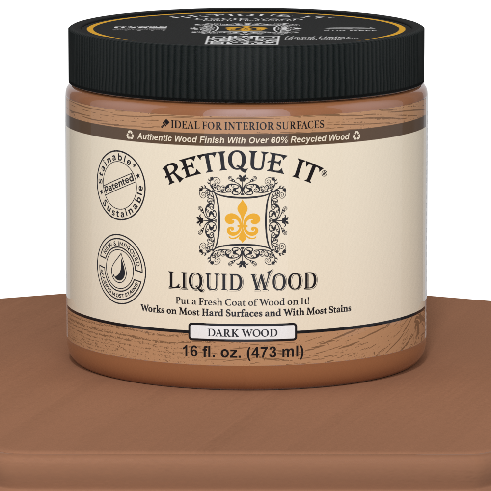 Dark Liquid Wood paint by Retique It® for interior wood surfaces, showcasing a smooth, rich dark finish.
