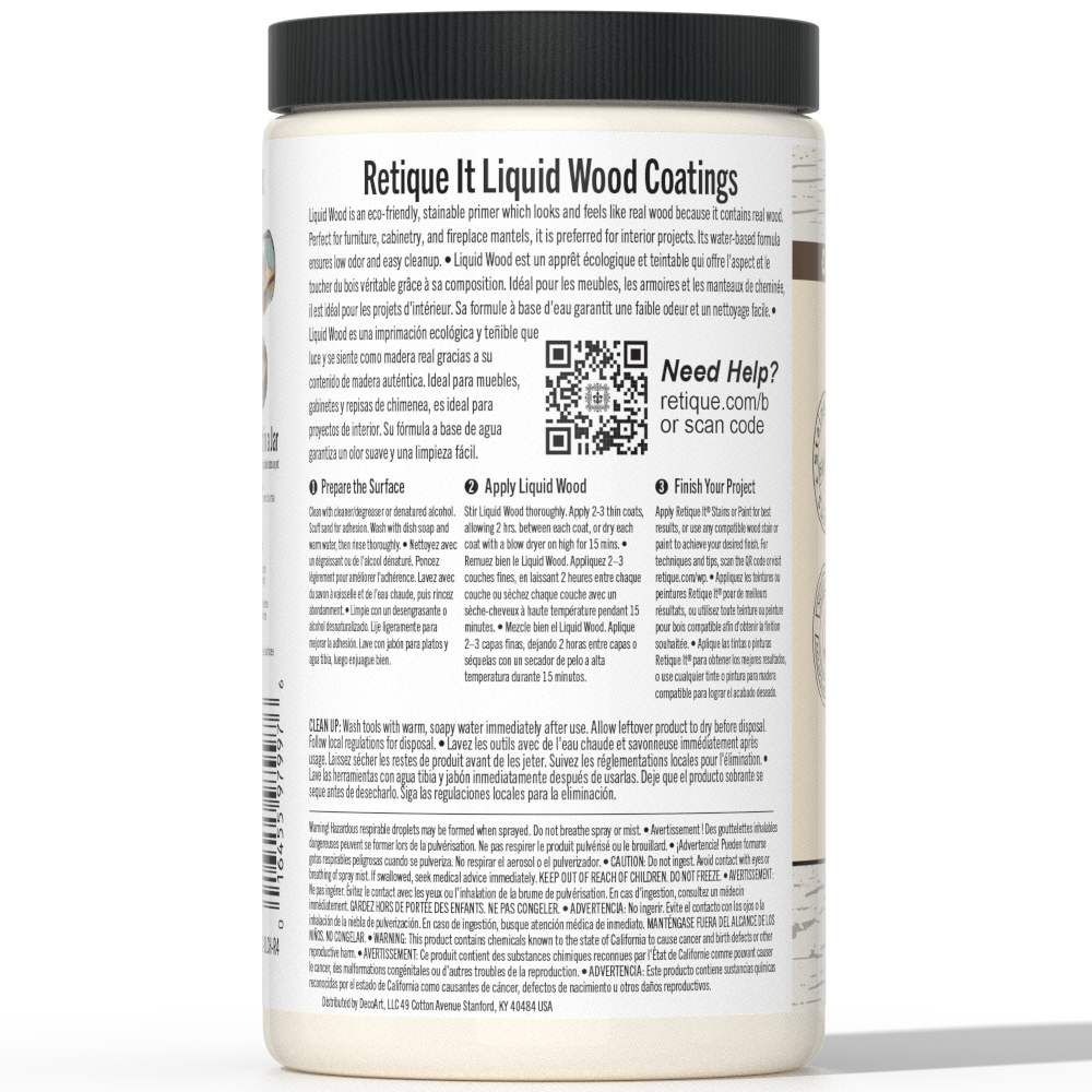 Retique It® Liquid Wood interior paint, 32oz bleached finish, showing a close-up of the wood-like painted surface.