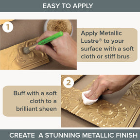 DecoArt Metallic Lustre Champagne Ice application guide showing metallic finish techniques