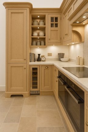 Custom kitchen cabinetry finished in Retique It's Pickled Oak grained kit, showcasing a smooth, light wood grain texture that enhances the natural beauty of the cabinets with a modern, farmhouse-style appeal. Ideal for DIY kitchen makeovers using eco-friendly furniture paint and wood finish.