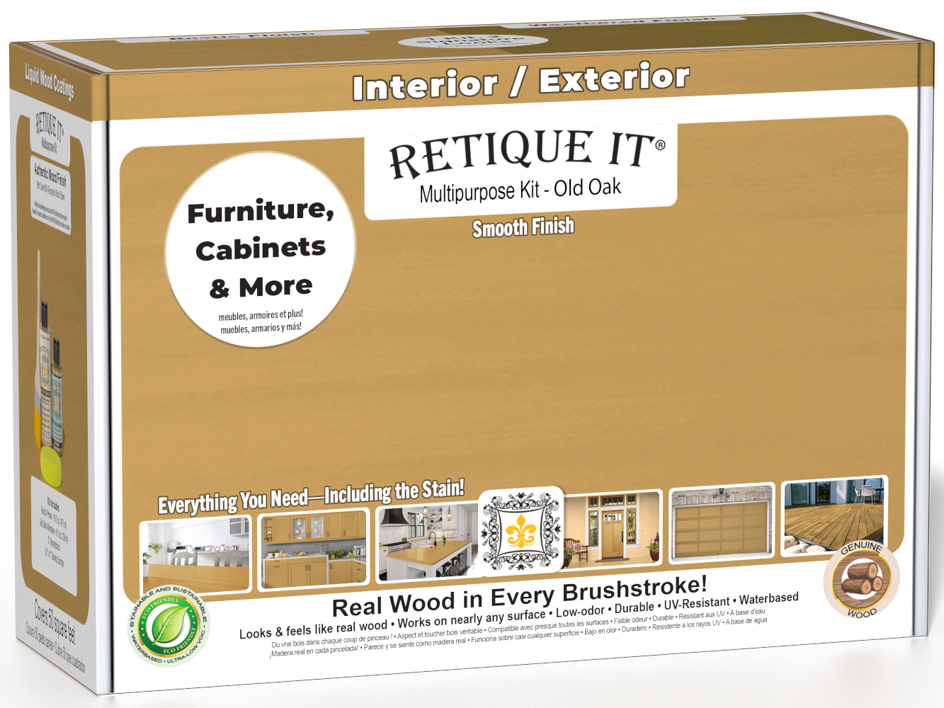 Retique It® Multi-purpose Smooth Finish Kit in Old Oak for interior wood top coat, includes brushes and applicators in a box.